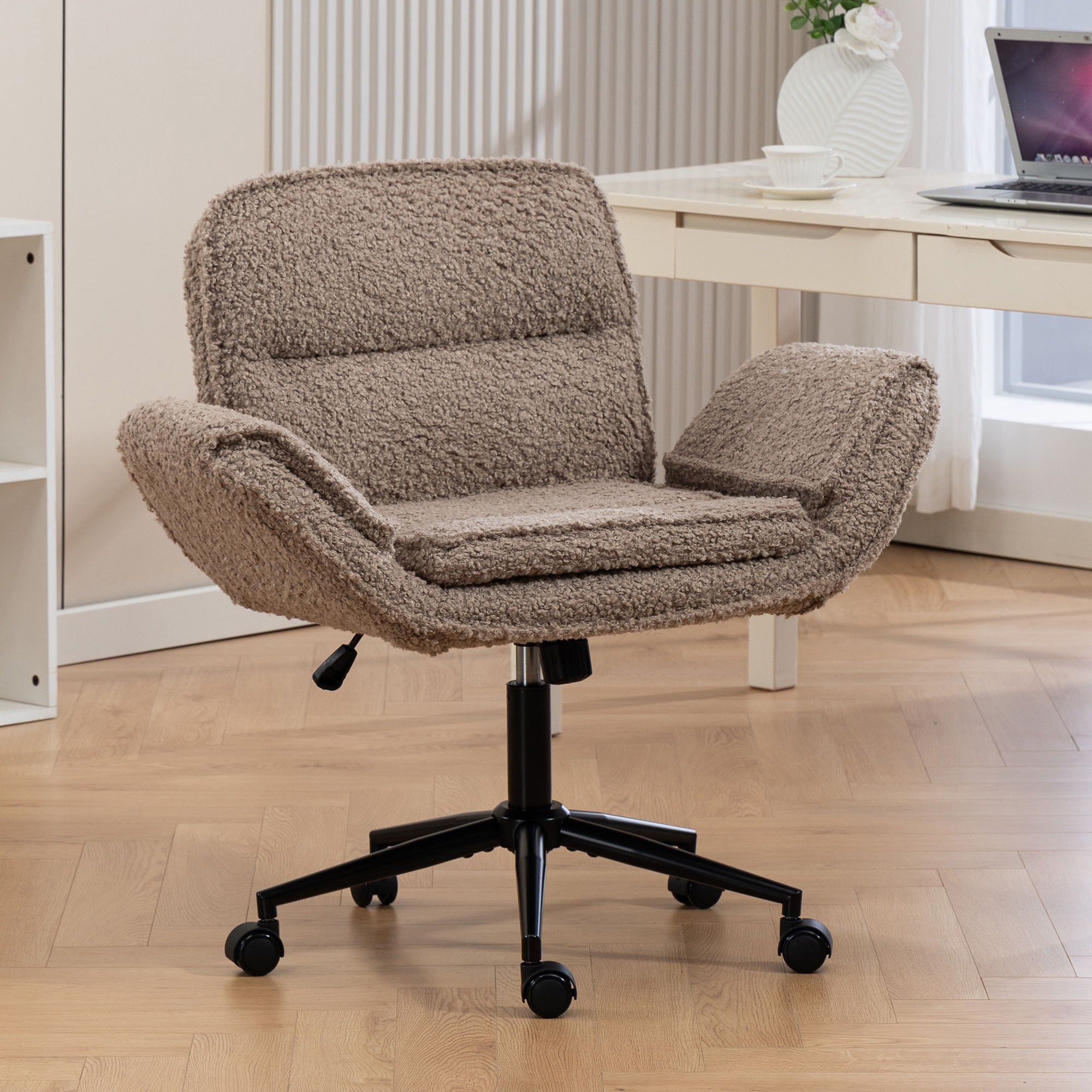 Criss Cross Swivel Desk Chair With Adjustable Armrests & Wheels For Home Office