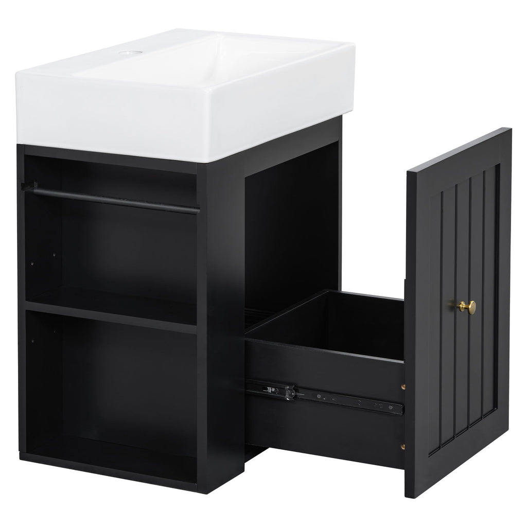 Modern Bathroom Vanity With Sink, Storage Cabinet, Drawer & Side Shelf