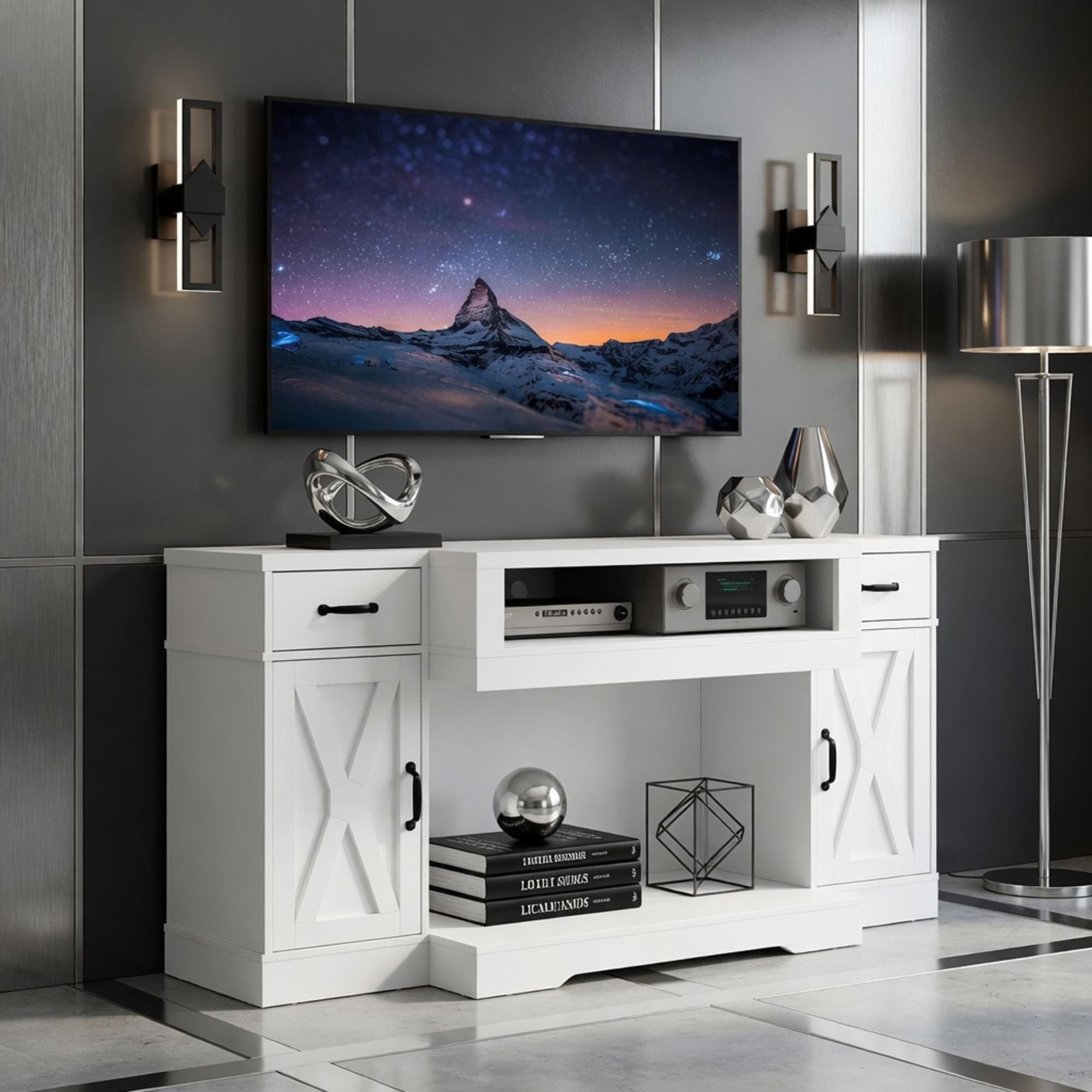 TV Stand With Adjustable Shelves & Double Doors