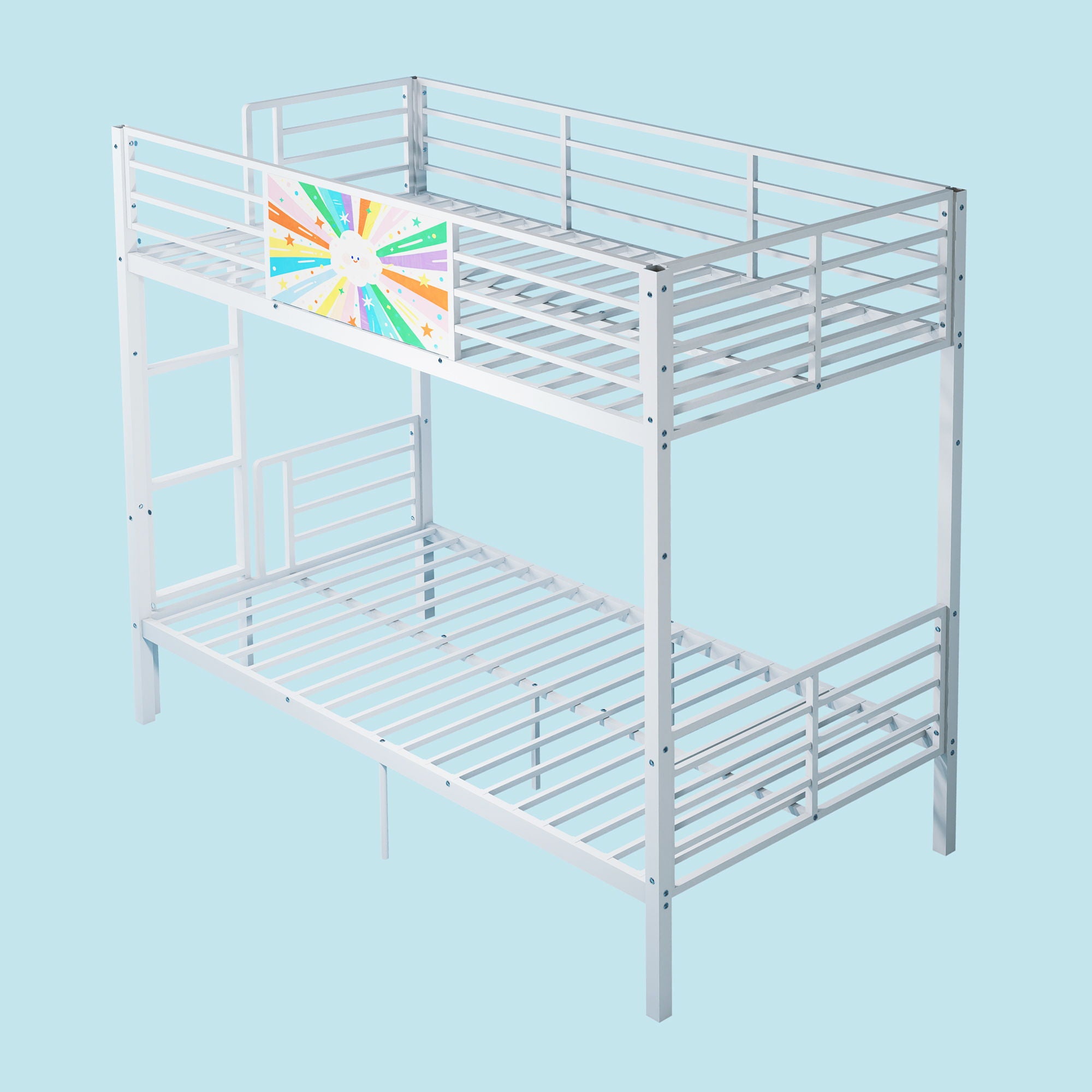 Bunk Bed, Convertible To 2 Separate Twin Size Beds & Full Length Guardrail & Ladder, No Box Spring Needed - White