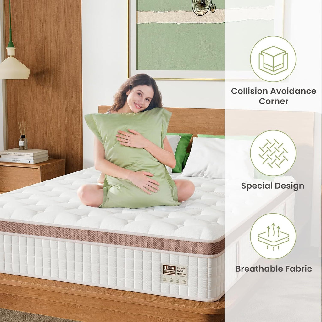 14", Firm Hybrid Mattress, Gel Memory Foam & Pocket Springs, Pressure Relief, Motion Isolation, Ergonomic Bed - White - King