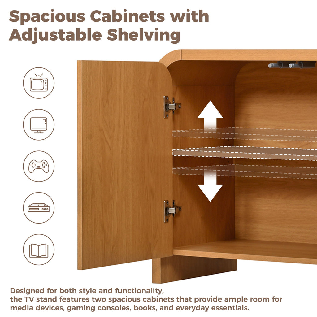 Curved Edge TV Stand With Large Cabinets
