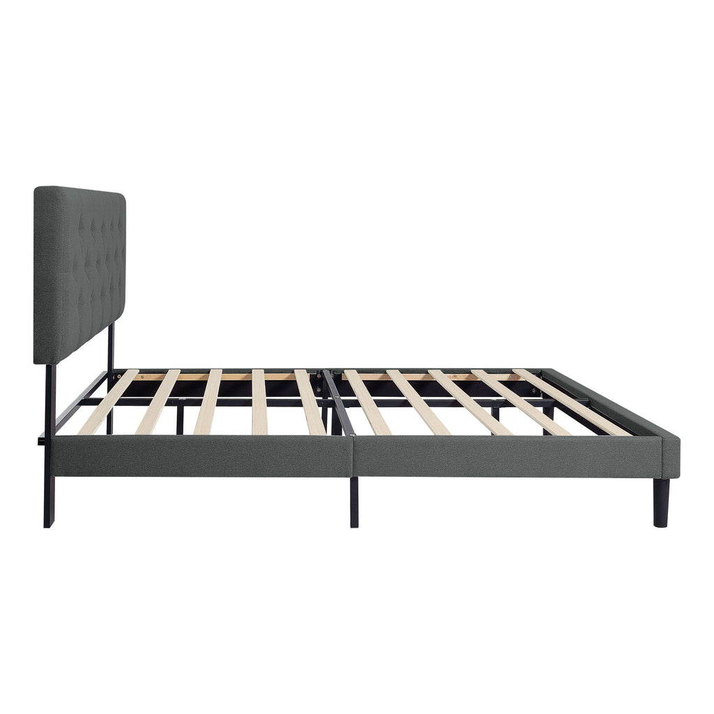 Modern Upholstered Platform Bed Frame With Button Tufted Fabric Headboard