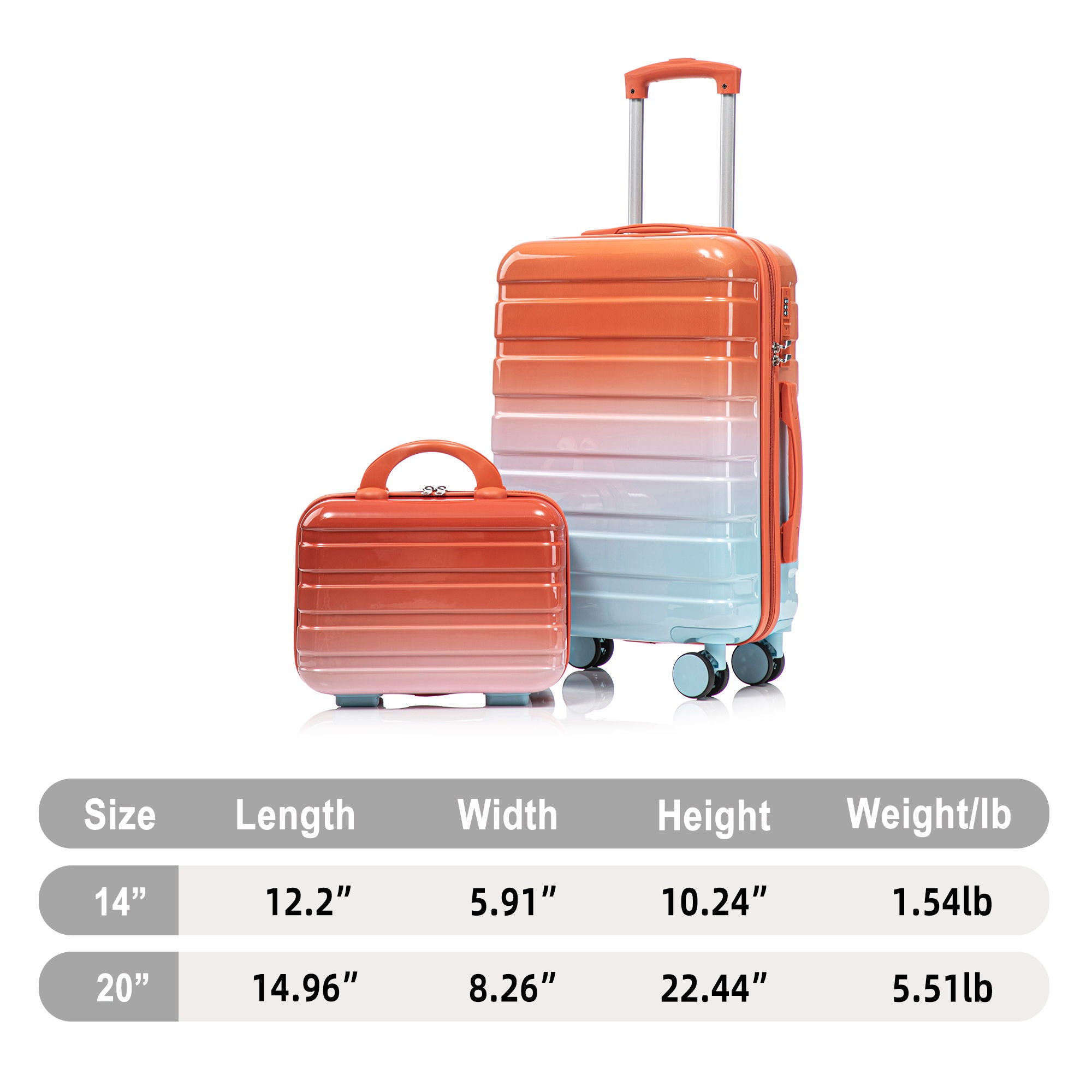 Luggage Set 14" / 20" With Combination Lock And Cosmetic Case