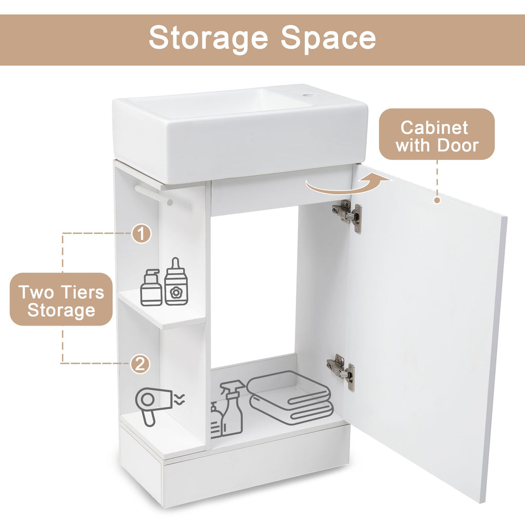 Modern Bathroom Vanity With Sink And 2 Tier Shelf