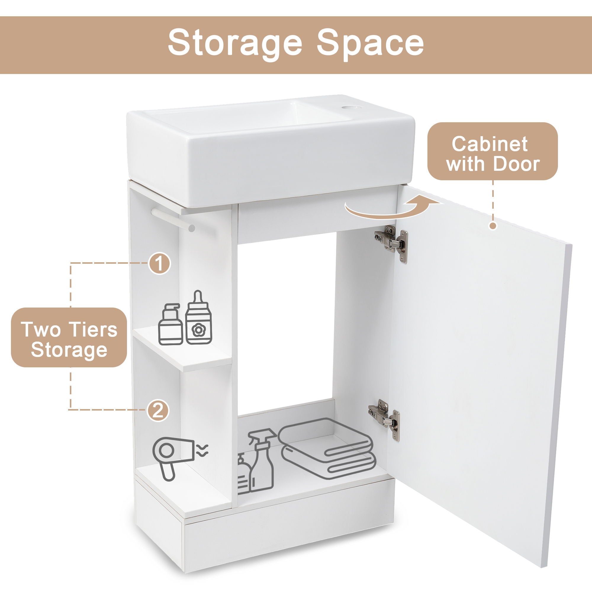 Modern Bathroom Vanity With Sink And 2 Tier Shelf