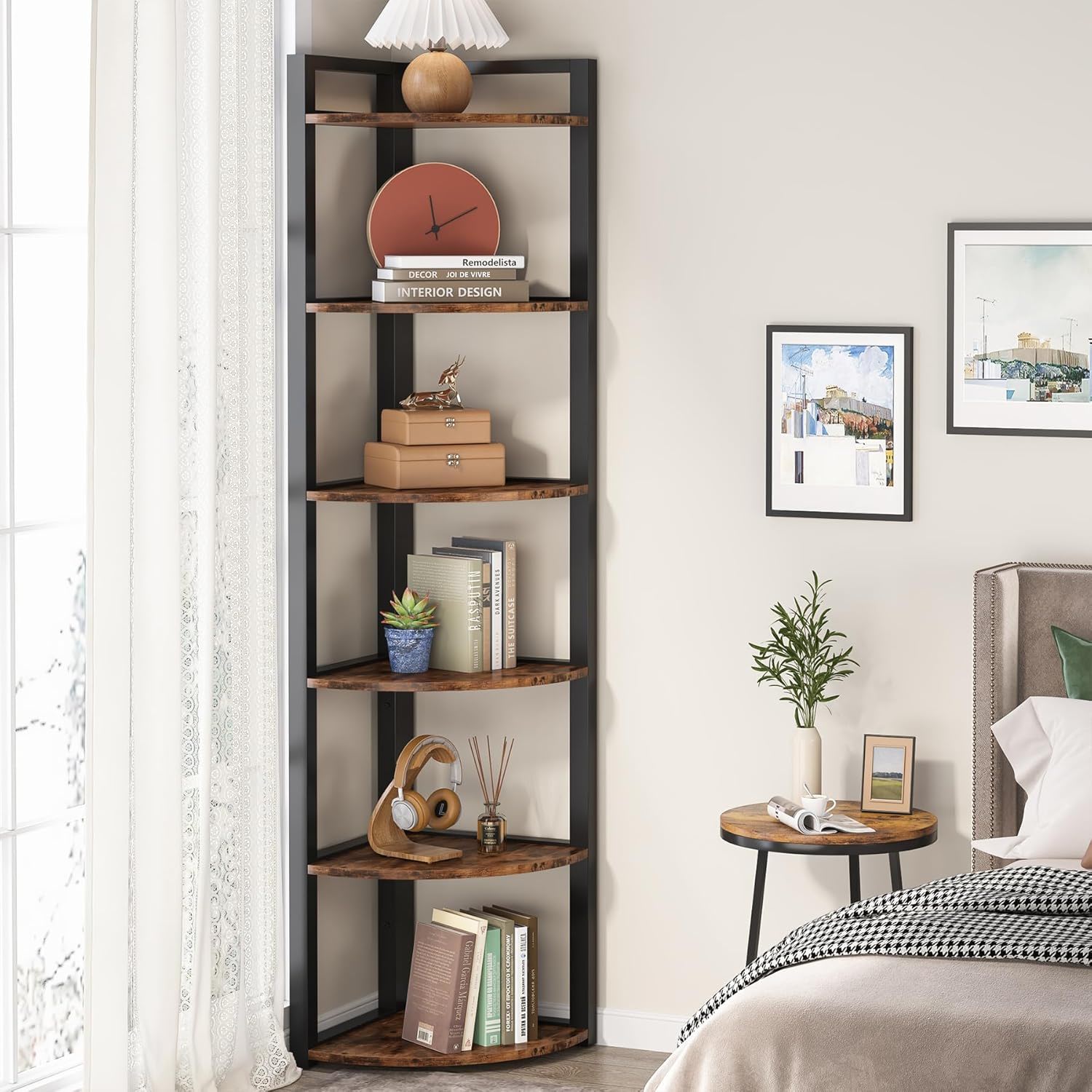 Tall 6 Tier Corner Bookshelf For Living Room