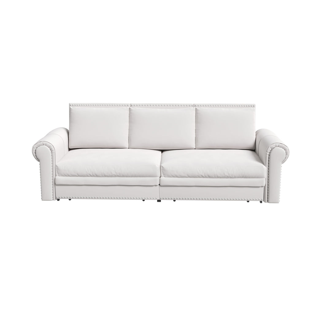 3 In 1 Convertible Sleeper Sofa With Nailhead Trim & Rolled Arm