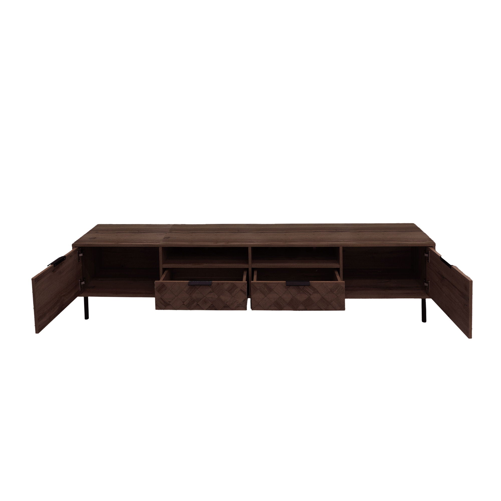 TV Stand For TVs Up To 85" With Closed Storage, Soft Closing Hinges, Living Room Entertainment Center - Walnut