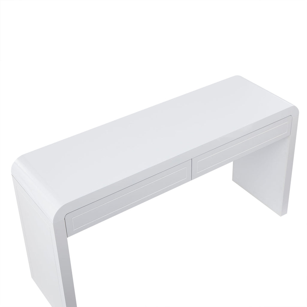 Curved Console Table With Storage, 2 Drawers - White