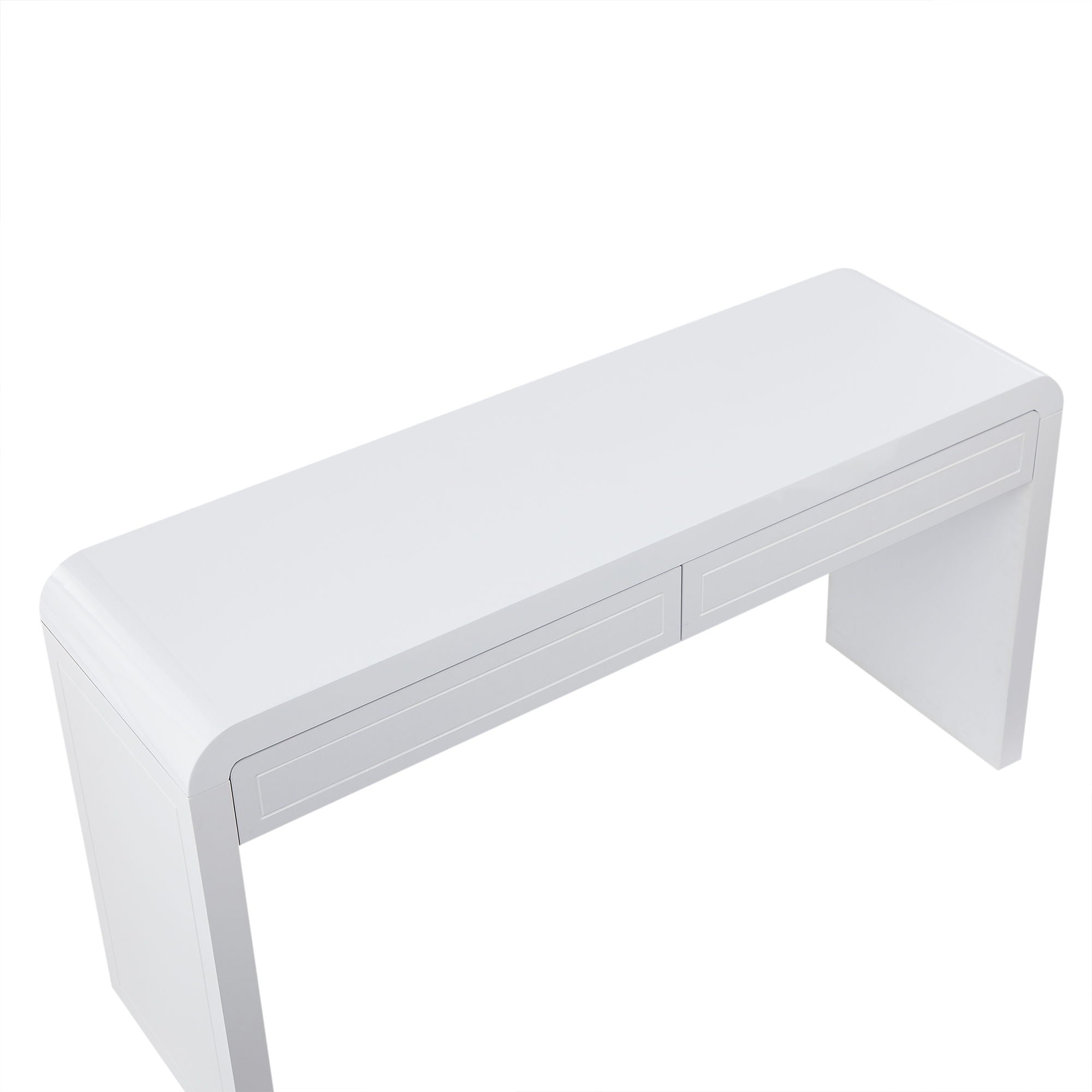 Curved Console Table With Storage, 2 Drawers - White