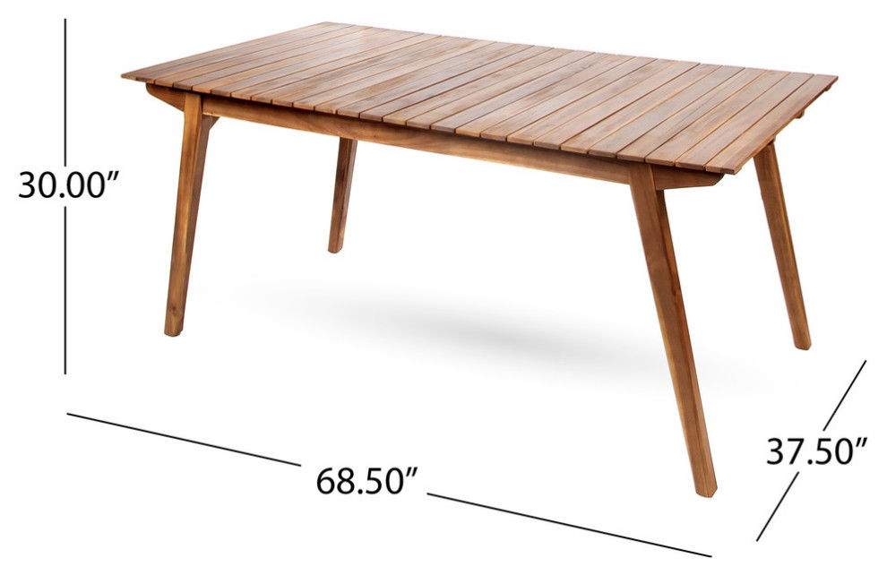 Outdoor 7 Pieces Patio Slat Design Acacia Upholstered Dining Set