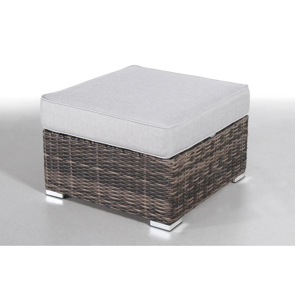 Wicker 3 Piece Seating Group With Plush Cushions, Sofa, Ottoman, And Glass Coffee Table - Brown
