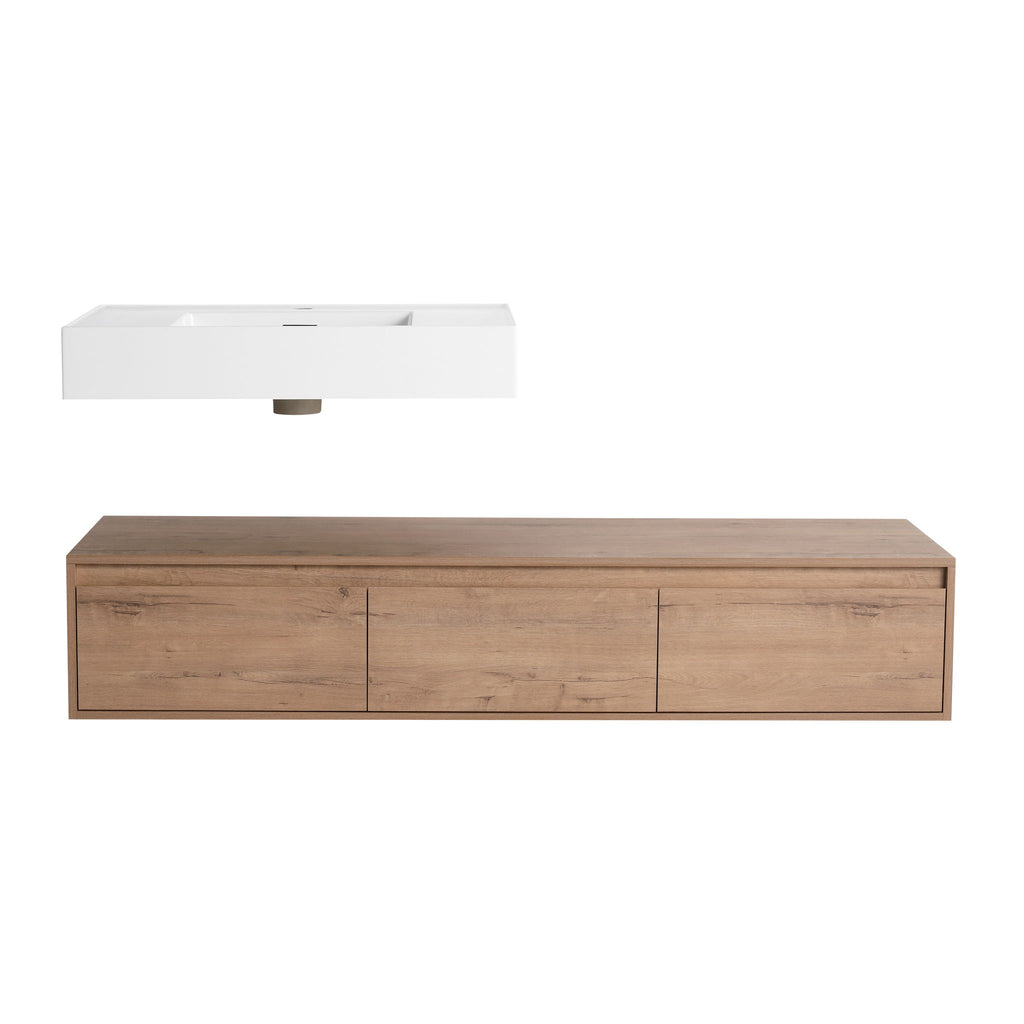 Modern Wall Mounted Bathroom Vanity With Resin Sink, Soft Close Drawer - Imitative Oak