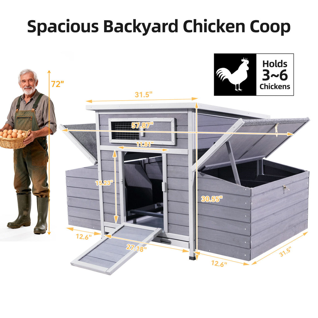 Large Chicken Coop Outdoor Hen House With Dual Nesting Boxes