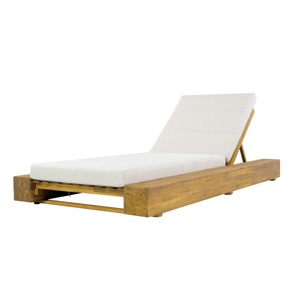 Outdoor Chaise Lounge With Water Resistant Cushion, Adjustable Backrest Patio Recliner For Poolside, Deck & Backyard - Beige / Teak