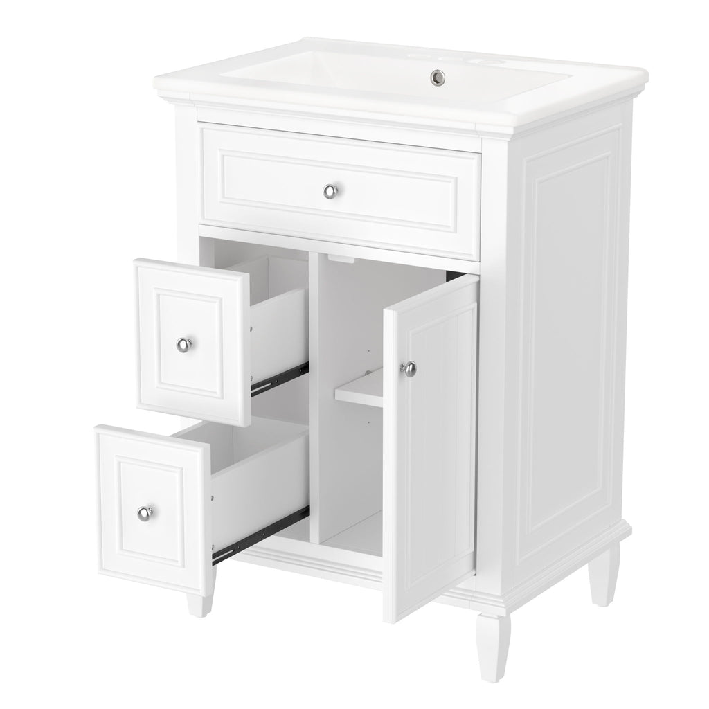 Modern Bathroom Vanity With Sink, Adjustable Shelf, 1 Flip Drawer & 2 Drawers