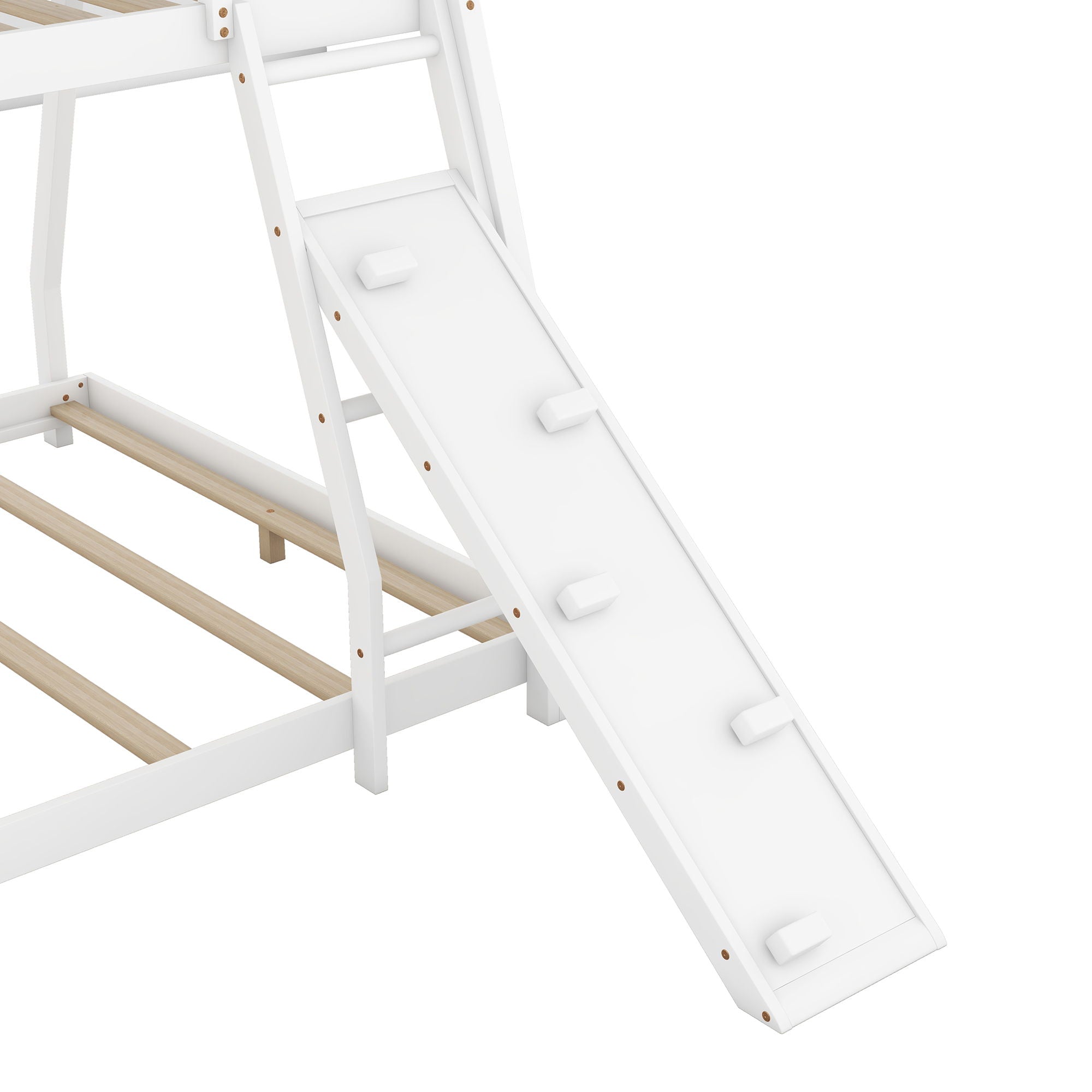 Twin Over Queen House Bunk Bed With Climbing Nets And Ramp - White