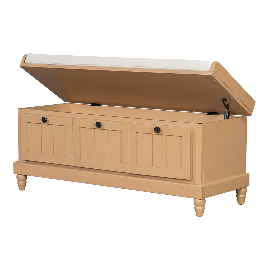 Shoe Bench With Cushion And 3 Drawers - Natural