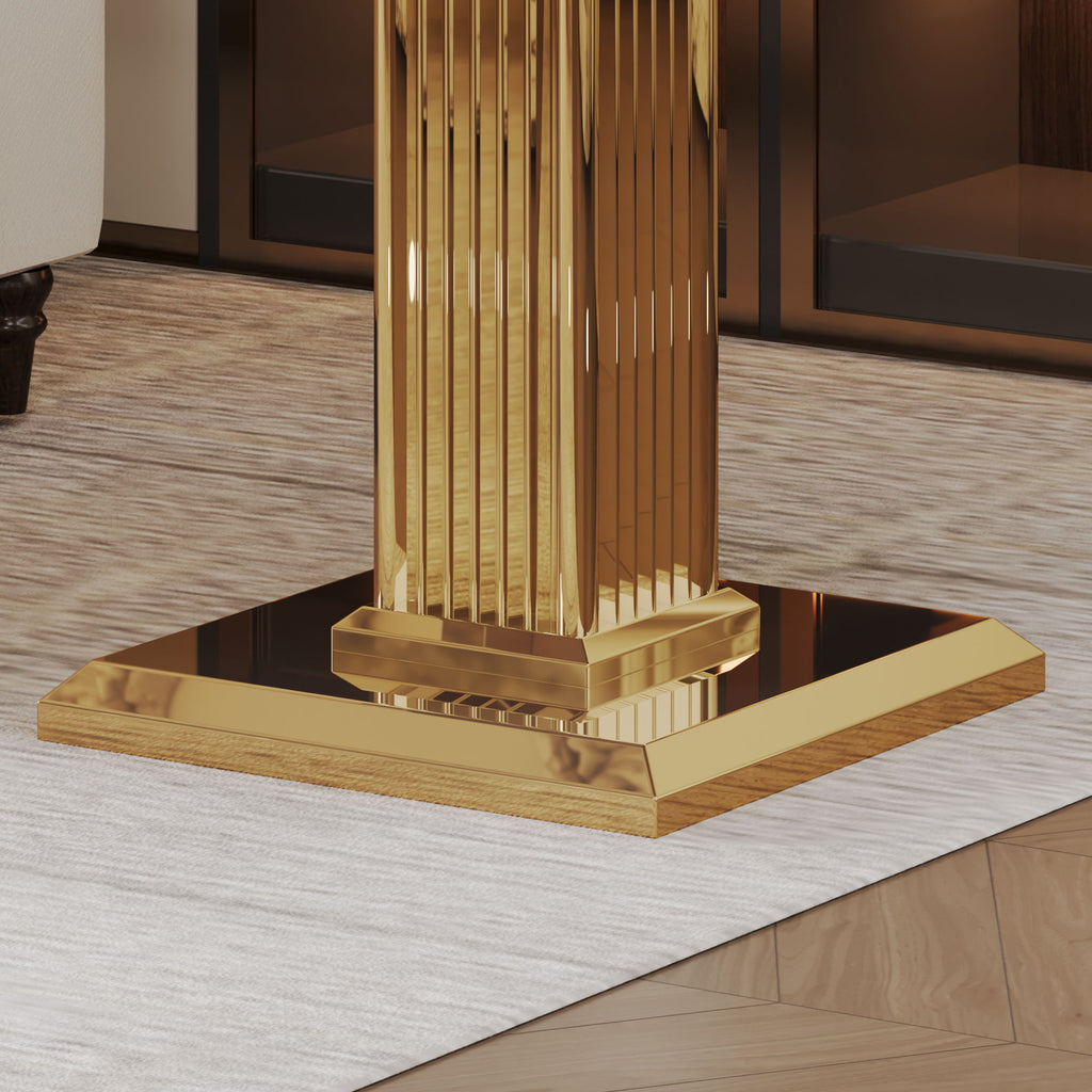 Marble Printed Top Rectangular End Table, Base With Mirrored Finish