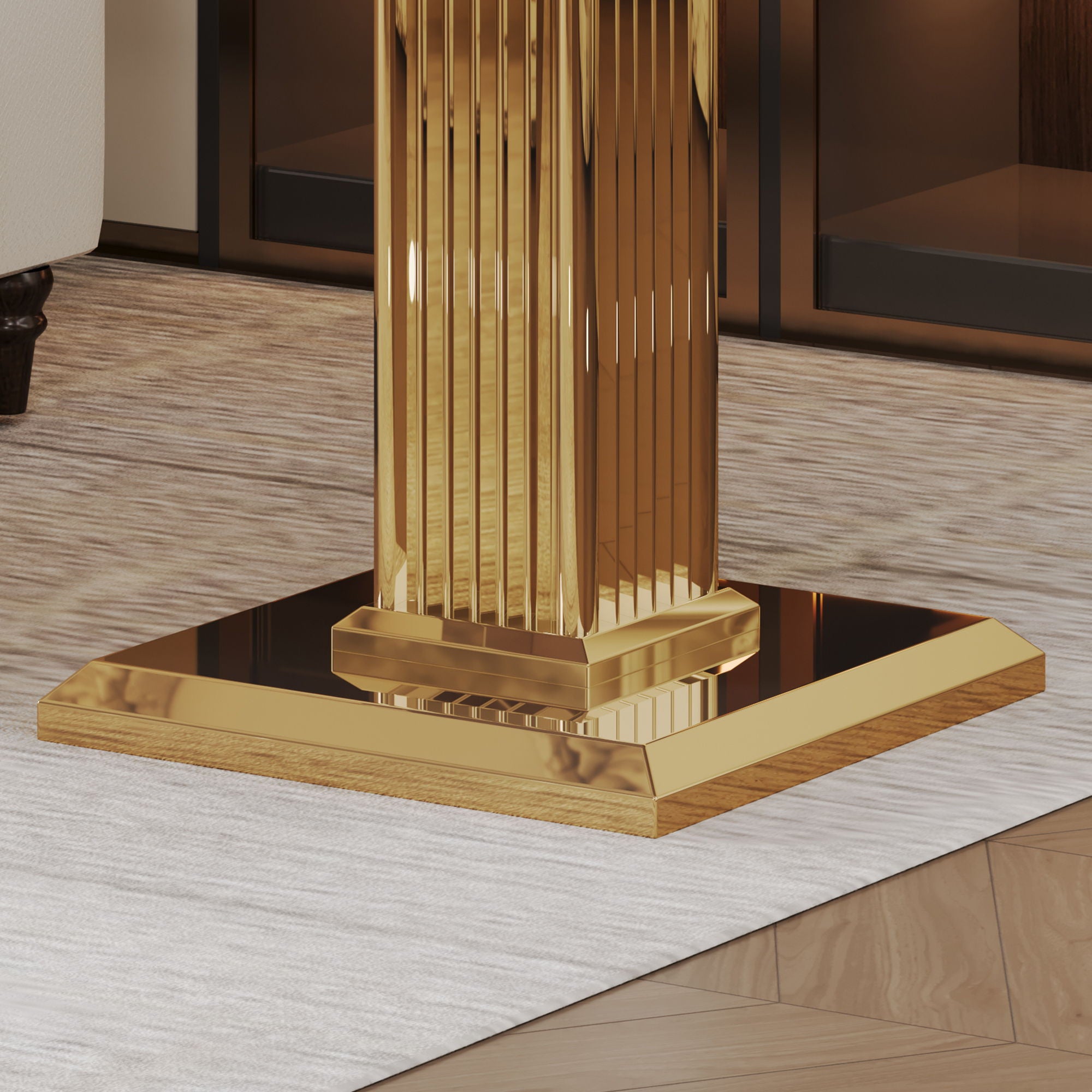 Marble Printed Top Rectangular End Table, Base With Mirrored Finish