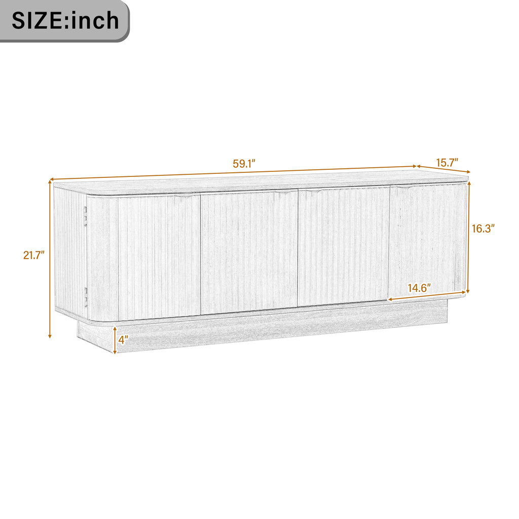 TV Stand, Fluted Media Console With Adjustable Shelves And Cable Holes