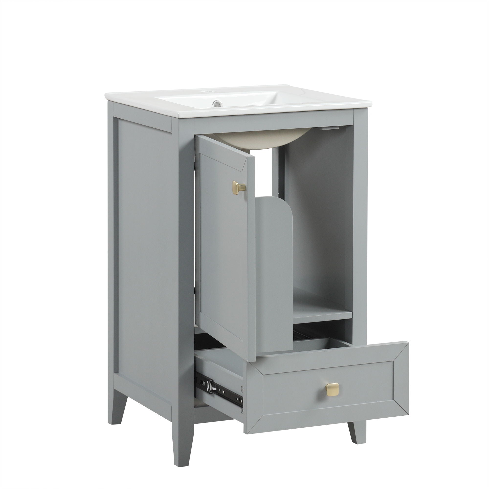Bathroom Vanity With Sink, Soft Closing Cabinet Door, Storage Rack And Drawer