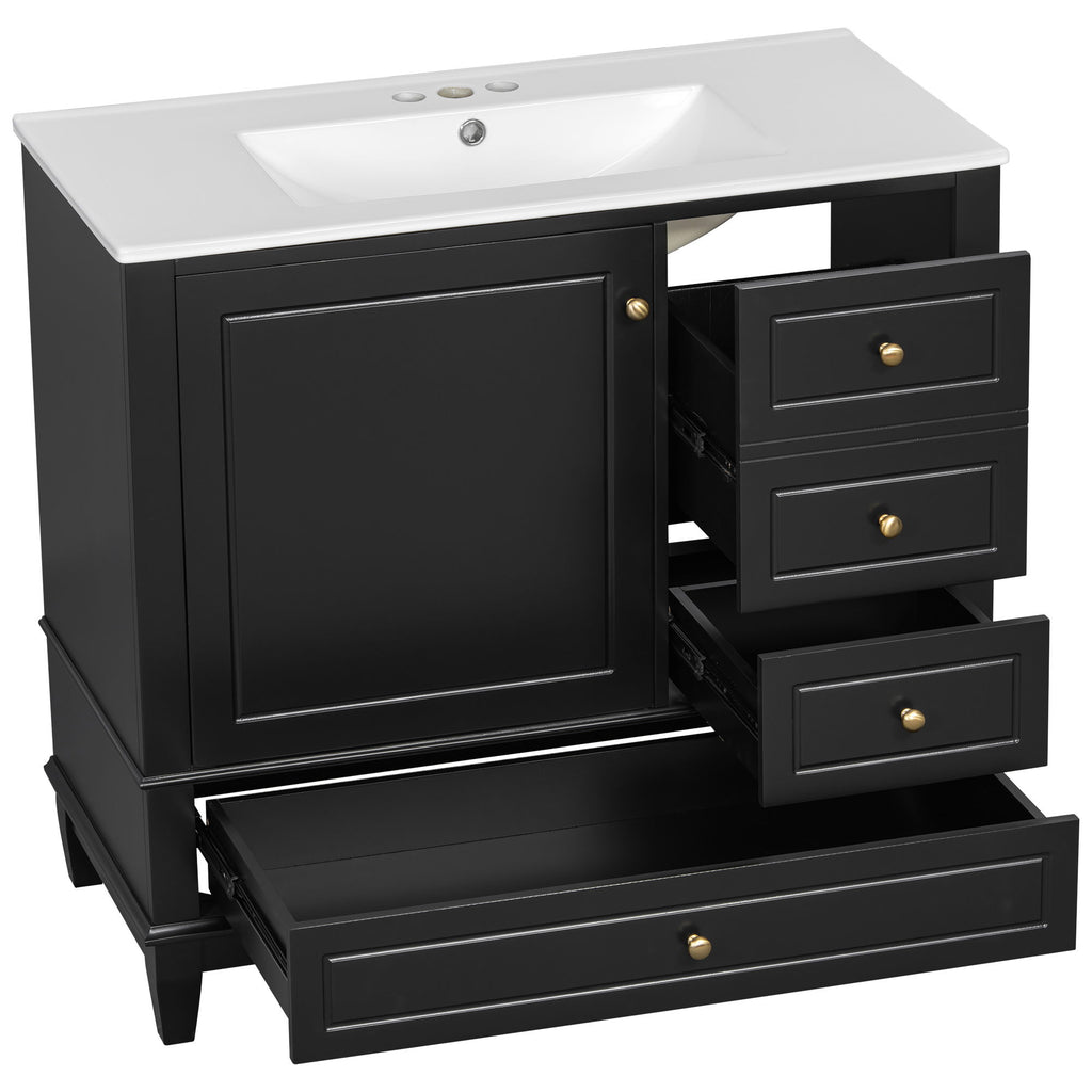 Modern Bathroom Vanity With Sink, 3 Drawers & Cabinet