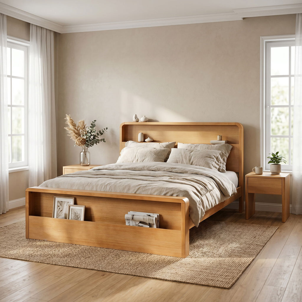 Bed Frame With Dual Open Storage Headboard And Footboard