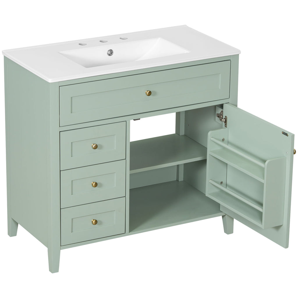 Bathroom Vanity With Sink, 3 Drawers & Cabinet With Adjustable Shelves