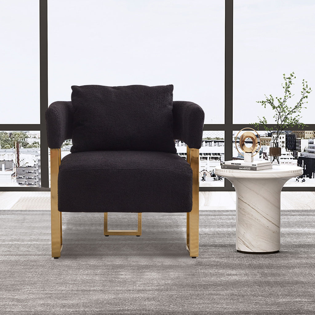 Modern Decorative Chair Teddy Fleece Upholstered And Metal Foot